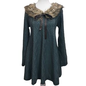 Axes Femme Grey Sweater Dress with Fur Collar